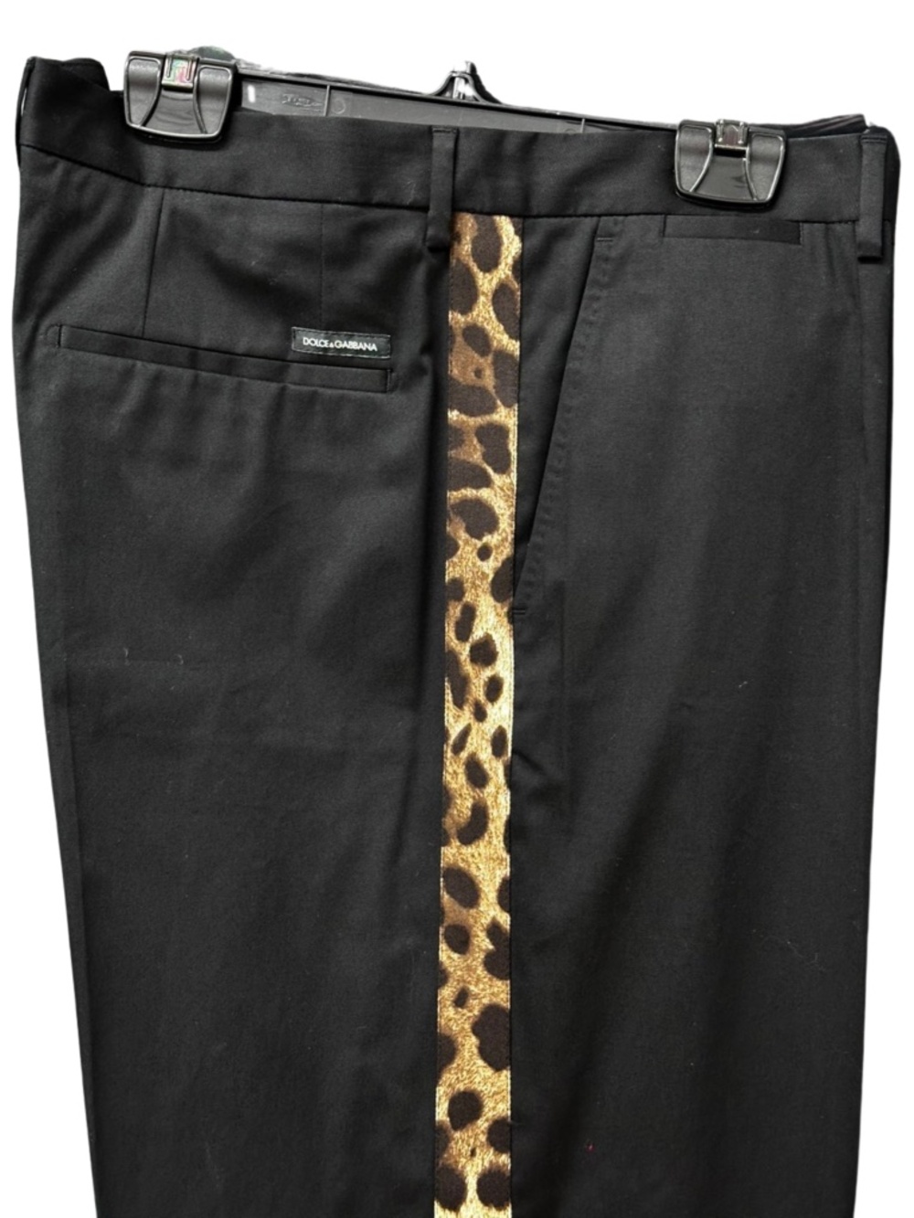 DOLCE & GABBANA 👑 Black Dress Pants with Leopard Stripe